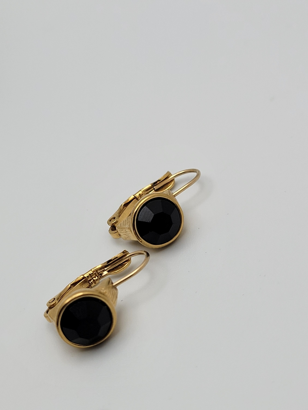 Monet Gold-Tone Earrings with Black Faceted Stones NWOT